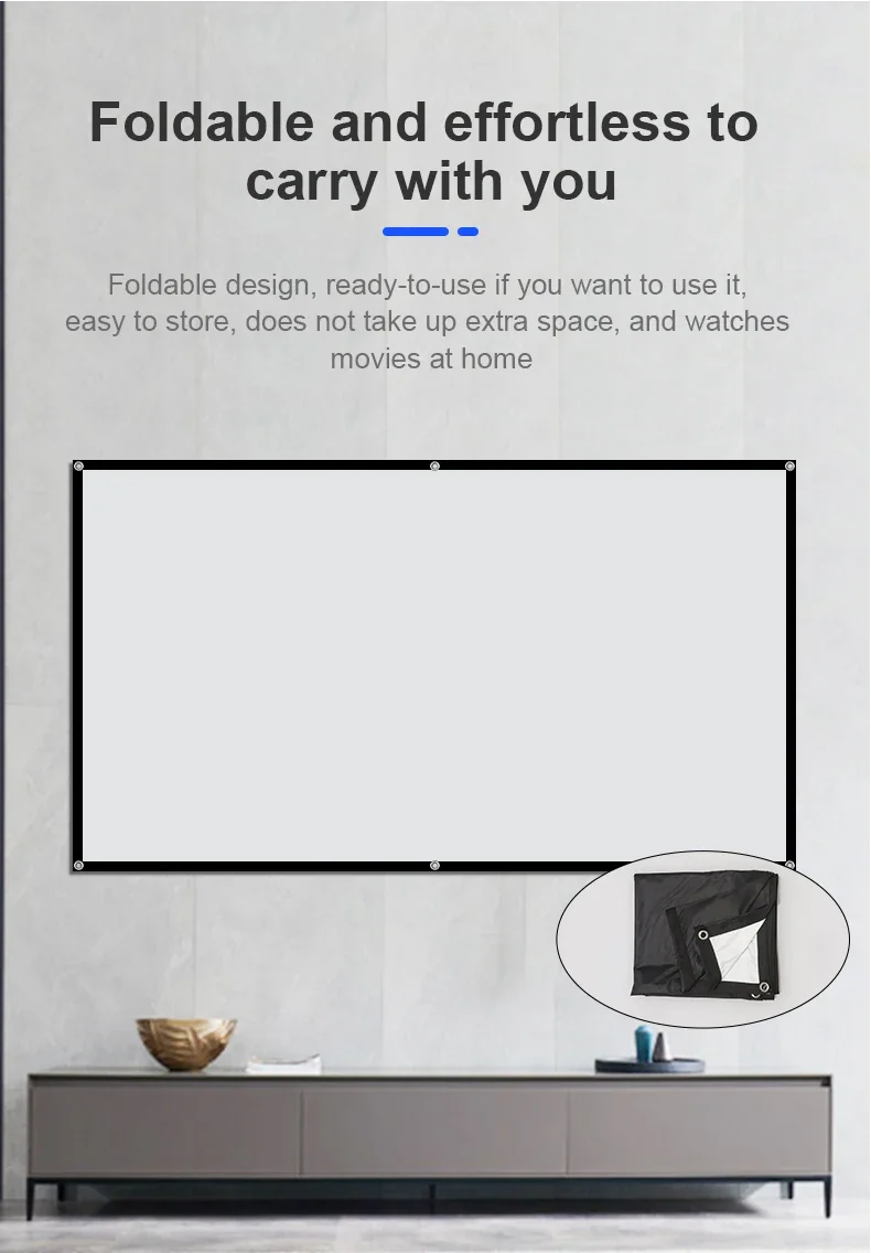 LEJIADA Portable Black Background Milk Silk Projection Screen No Crease Its Effect Is Equivalent to a 60–150 Inch White Wall