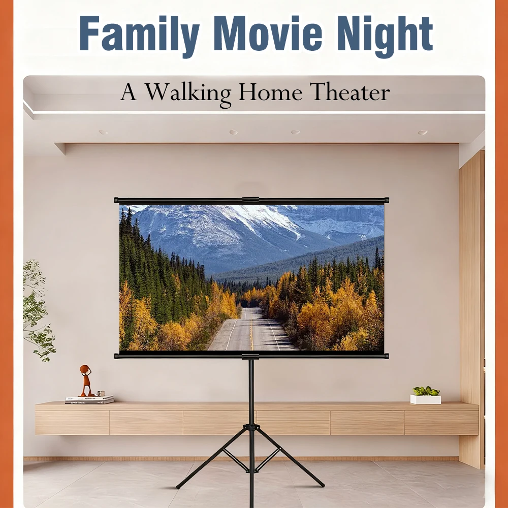 Projector Screen with Single Bracket-4K HD 16:9 Indoor/Outdoor Can Be Used for Theater/Office Backyard Party Theater Screen