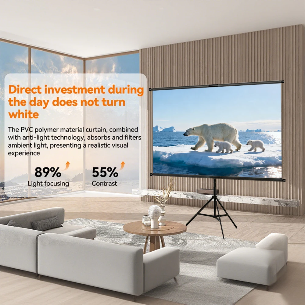 Projector Screen with Single Bracket-4K HD 16:9 Indoor/Outdoor Can Be Used for Theater/Office Backyard Party Theater Screen