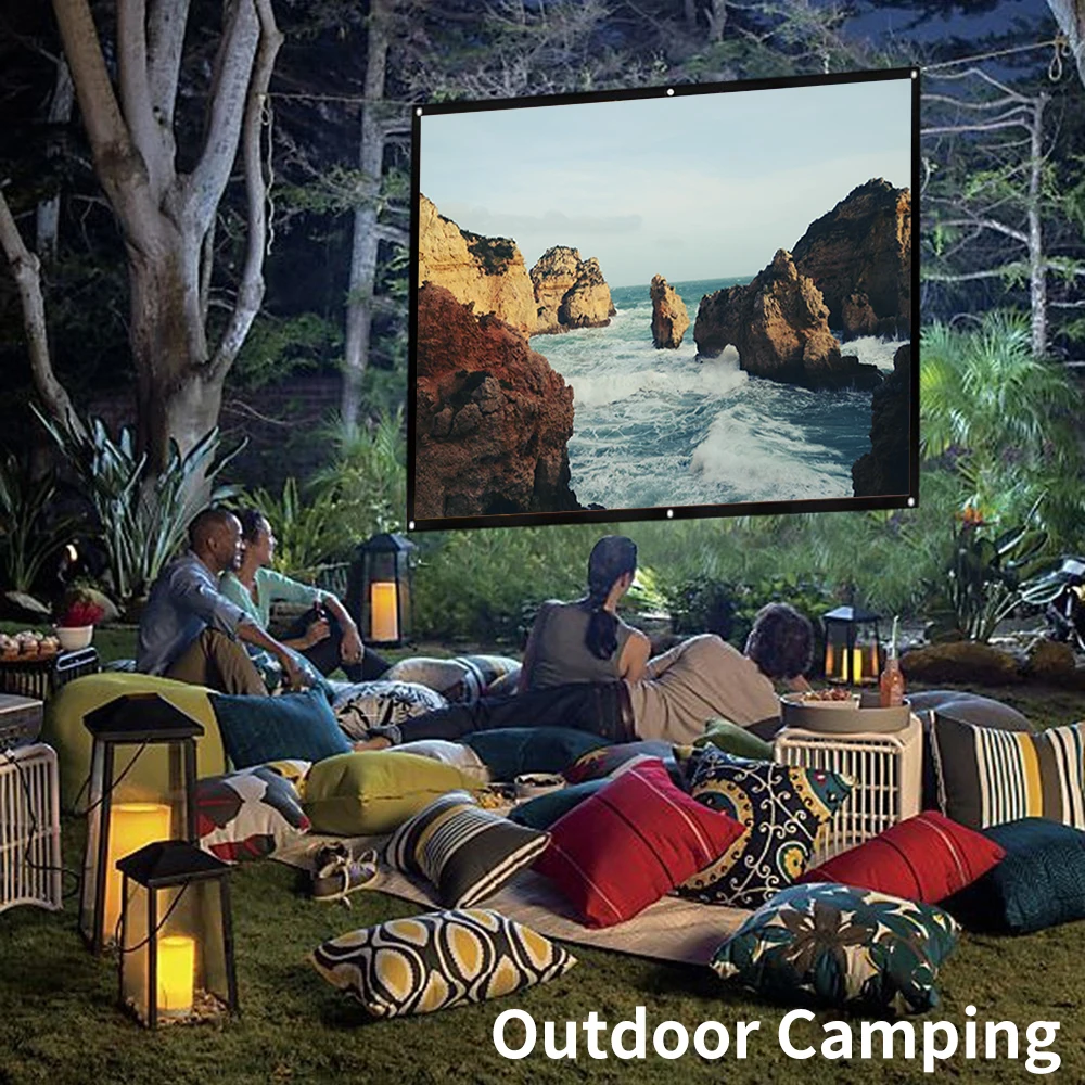 LEJIADA Projector Screen White Anti-Crease 60-200 inch 16:9 Soft High Density Portable Foldable Projection Screen Outdoor Movie