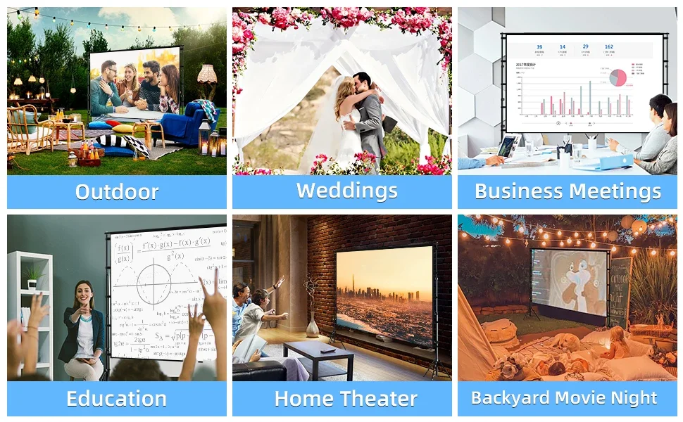 LEJIADA Projector Screen With Stand White Wrinkle-Free 60-150 inch 160° Viewing Angle Double Sided Screen Home Theater Outdoor