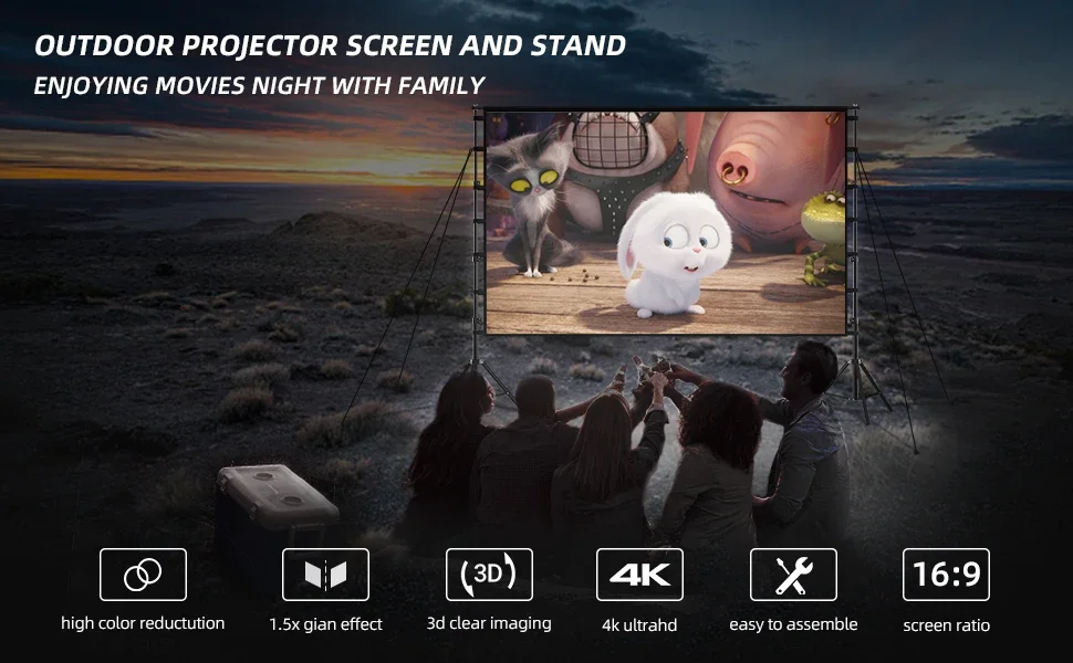 LEJIADA Projector Screen With Stand White Wrinkle-Free 60-150 inch 160° Viewing Angle Double Sided Screen Home Theater Outdoor