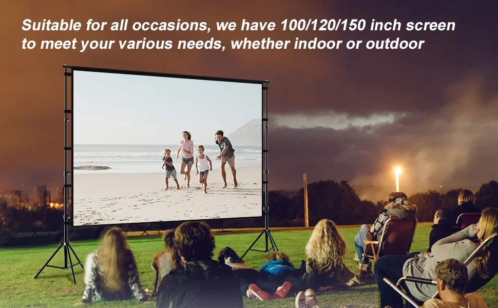 LEJIADA Projector Screen With Stand White Wrinkle-Free 60-150 inch 160° Viewing Angle Double Sided Screen Home Theater Outdoor