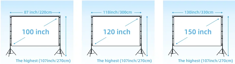 LEJIADA Projector Screen With Stand White Wrinkle-Free 60-150 inch 160° Viewing Angle Double Sided Screen Home Theater Outdoor