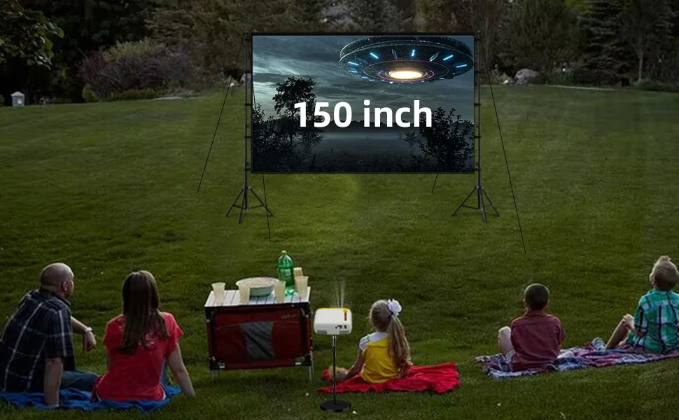 LEJIADA Projector Screen With Stand White Wrinkle-Free 60-150 inch 160° Viewing Angle Double Sided Screen Home Theater Outdoor