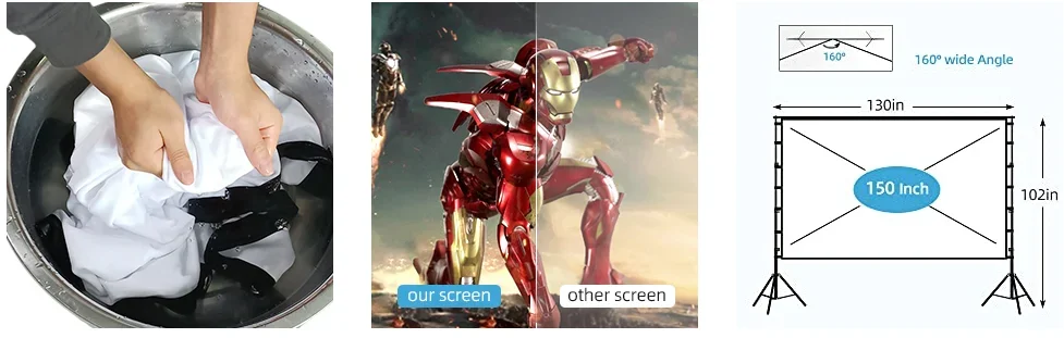 LEJIADA Projector Screen With Stand White Wrinkle-Free 60-150 inch 160° Viewing Angle Double Sided Screen Home Theater Outdoor