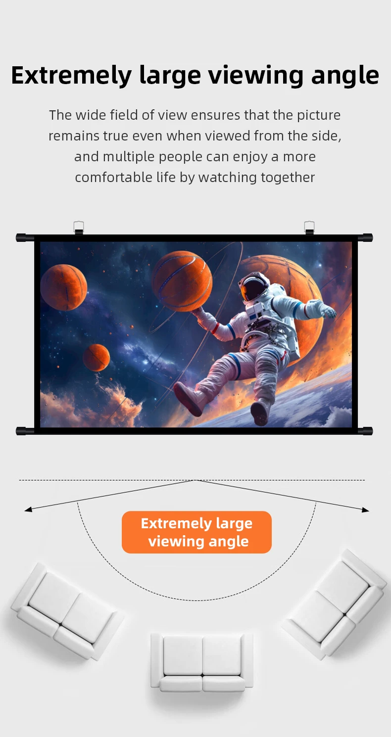 150 Inch 16:9 Wall Mount Projector Screen Polyester Fabric 4K HD Projection Screen For Home Cinema Office Meeting