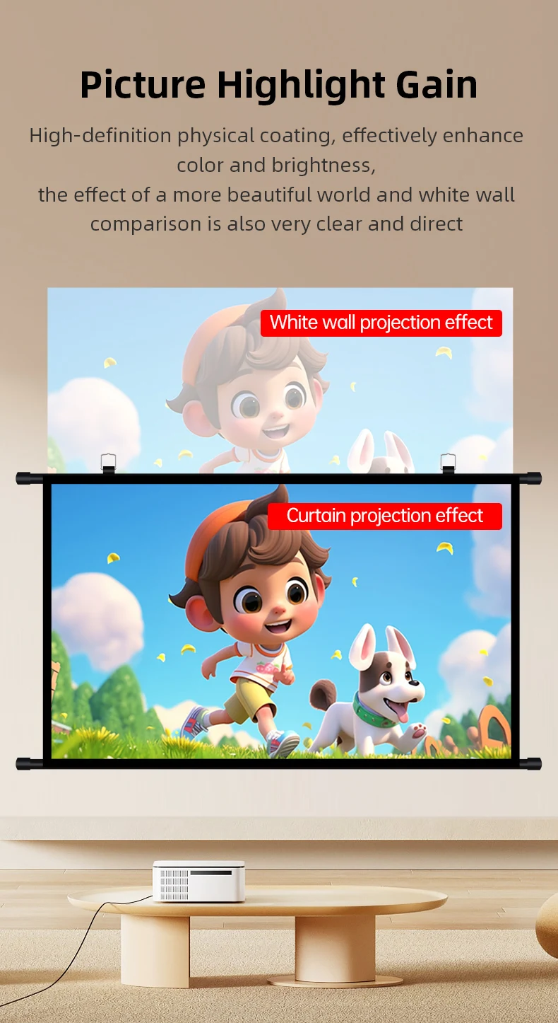 150 Inch 16:9 Wall Mount Projector Screen Polyester Fabric 4K HD Projection Screen For Home Cinema Office Meeting