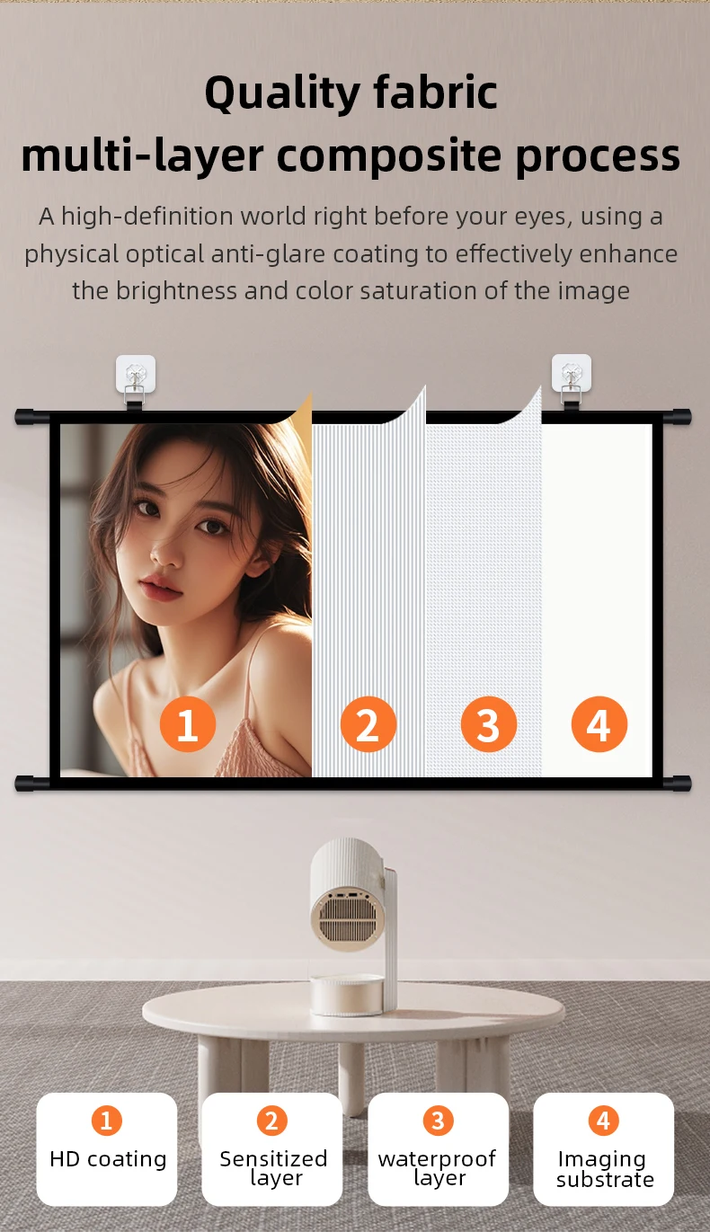 150 Inch 16:9 Wall Mount Projector Screen Polyester Fabric 4K HD Projection Screen For Home Cinema Office Meeting