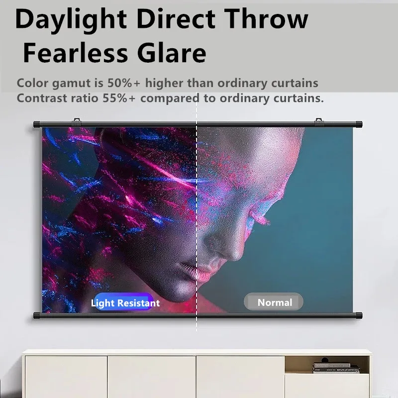 XIAOHUI Anti-light Thick HD Projector Screen 16:9 No-hole Wall-mounted Projection Screen Metal Home Projection Screen 120 Inches