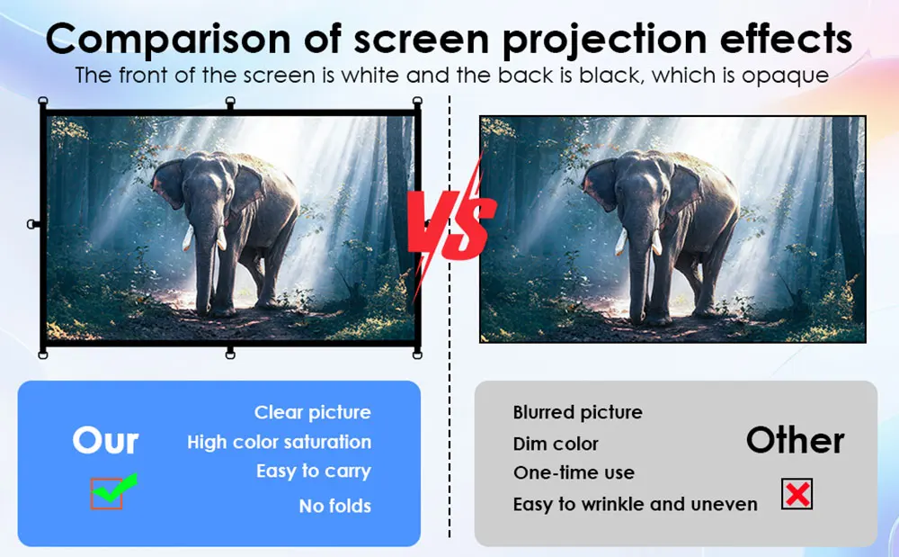MIXITO Foldable Soft Movie Screen D‑Ring & Hook & Loop Mount, High‑Density 16:9 Projector Screen, for Home Theater Outdoor Party