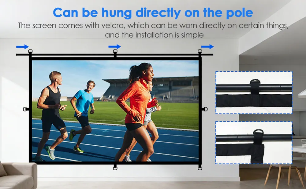 MIXITO Foldable Soft Movie Screen D‑Ring & Hook & Loop Mount, High‑Density 16:9 Projector Screen, for Home Theater Outdoor Party