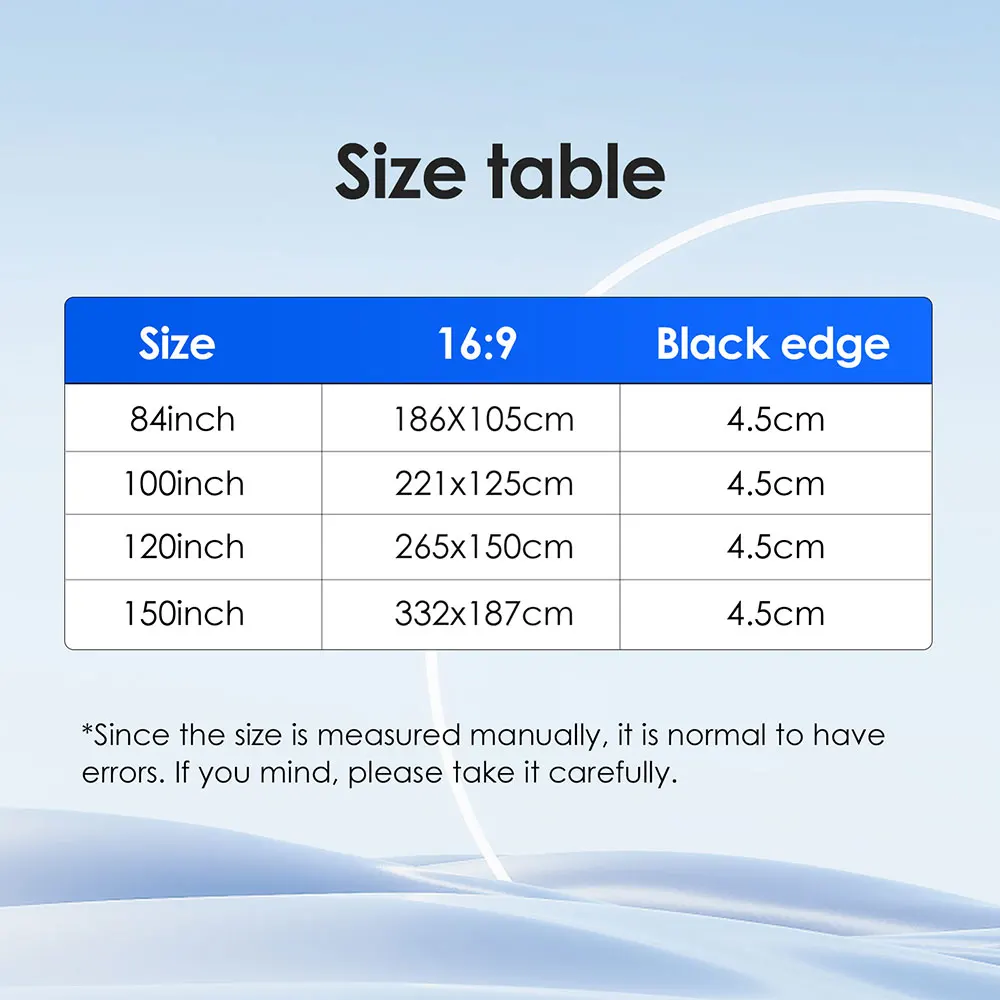 MIXITO Foldable Soft Movie Screen D‑Ring & Hook & Loop Mount, High‑Density 16:9 Projector Screen, for Home Theater Outdoor Party