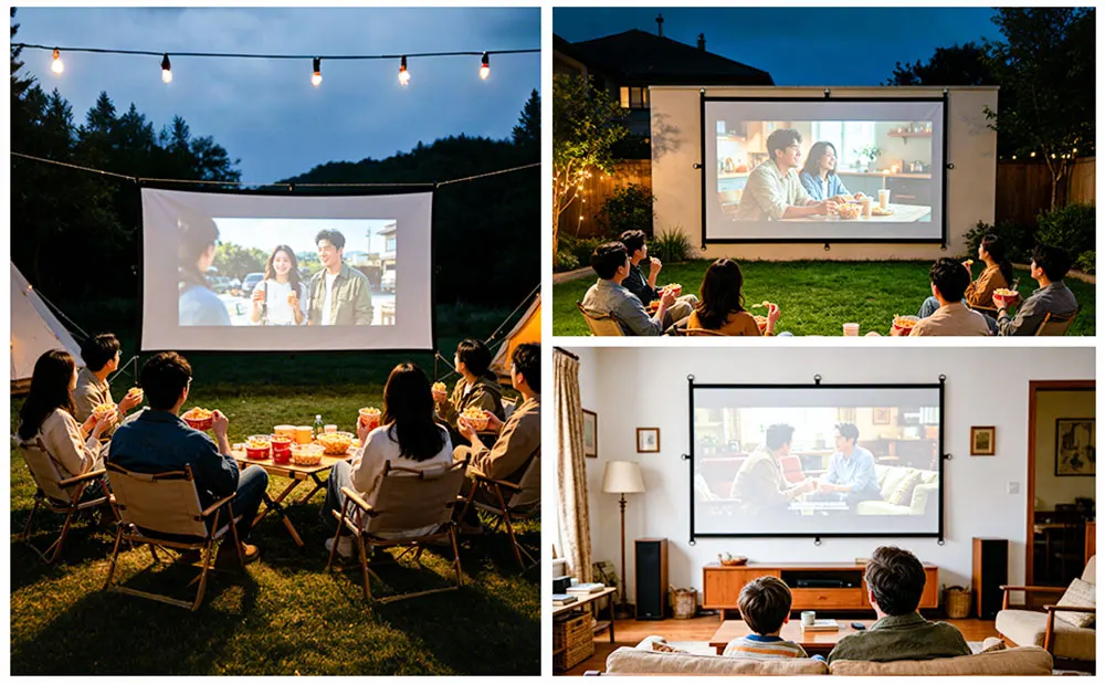 MIXITO Foldable Soft Movie Screen D‑Ring & Hook & Loop Mount, High‑Density 16:9 Projector Screen, for Home Theater Outdoor Party