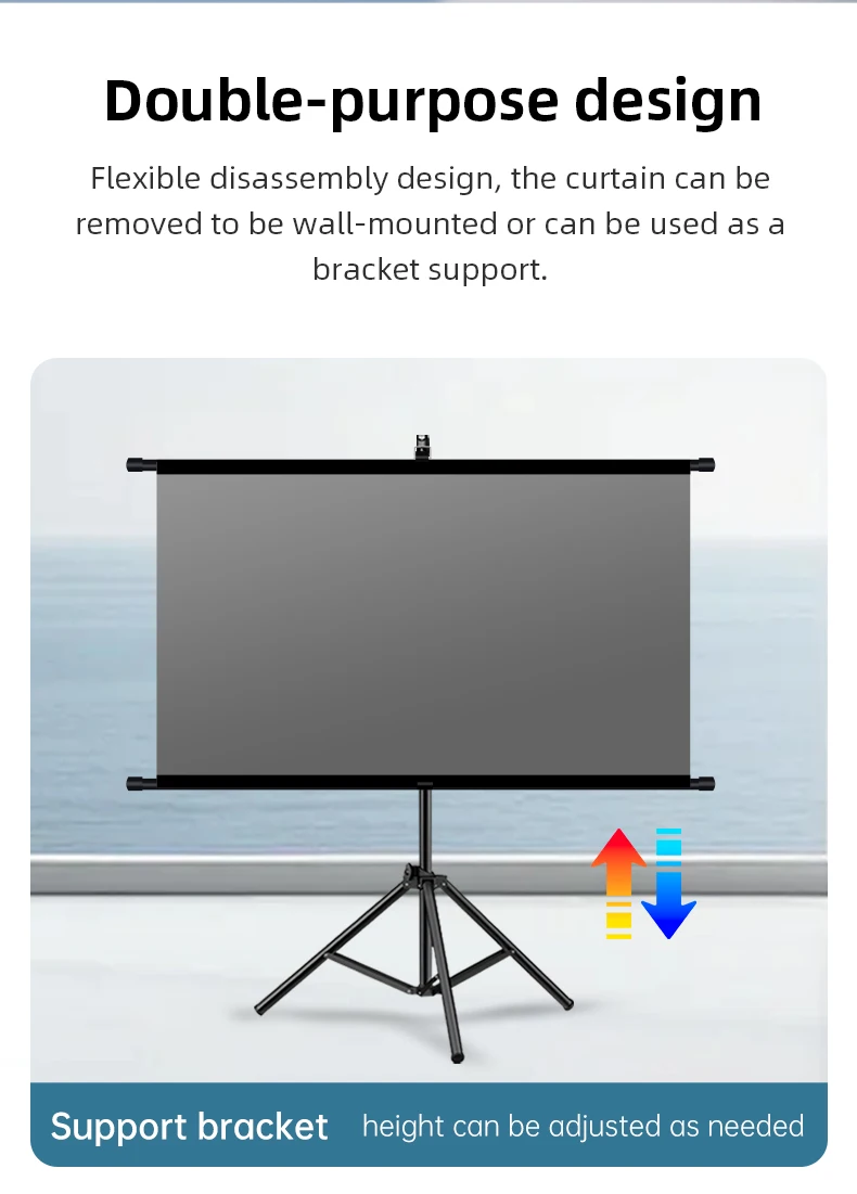 New Anti-Light Metal Adjustable Single Bracket Wall Mounted 2-in-1 Projector Screen 30 ° Visual Effect 84/100/120inch