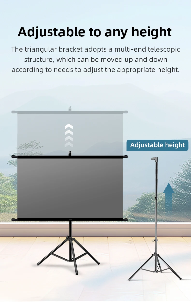 New Anti-Light Metal Adjustable Single Bracket Wall Mounted 2-in-1 Projector Screen 30 ° Visual Effect 84/100/120inch