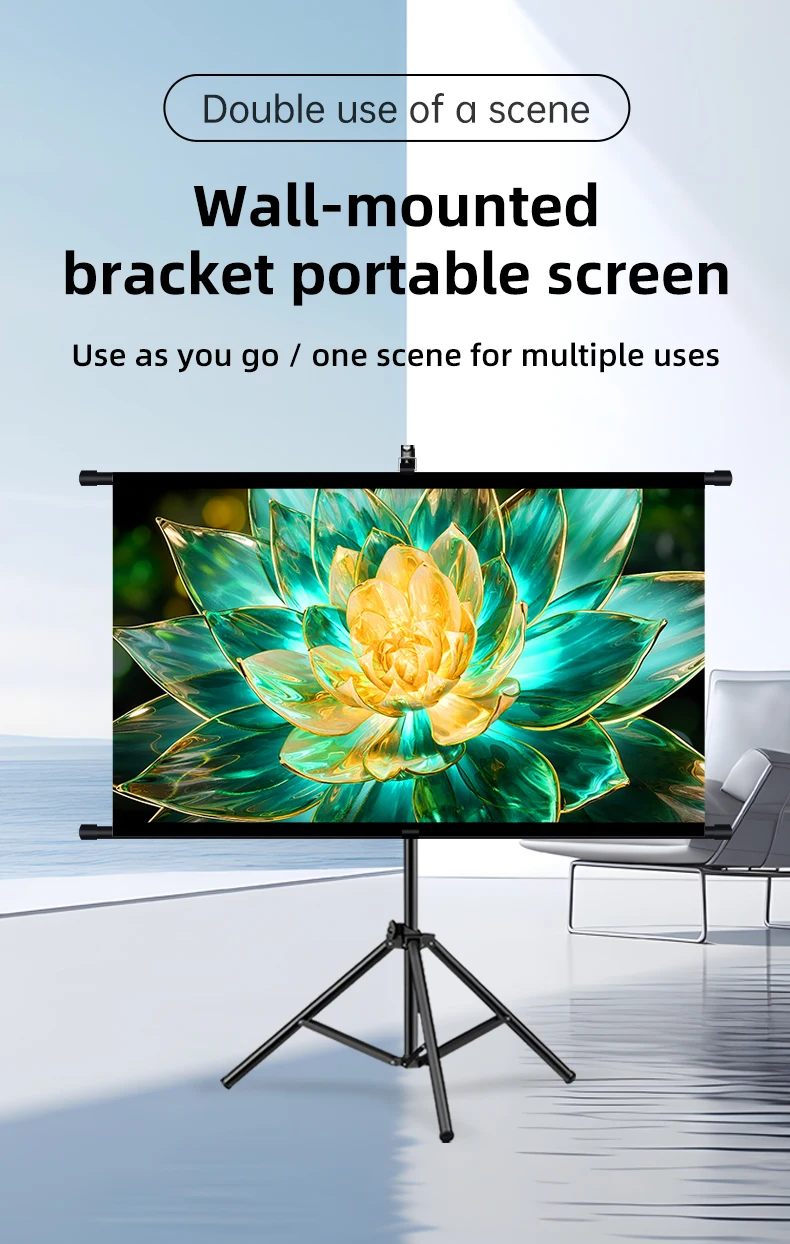 Projector Screen With Stand Metal Grey Anti-Light 84/100 inch For Home Theater Outdoor Bracket Projection Screen