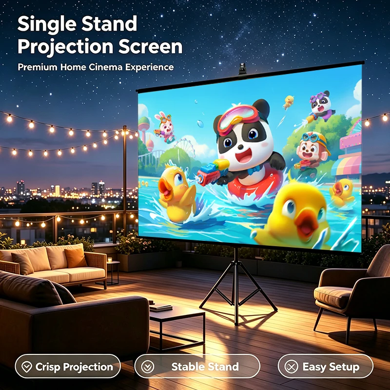100" 16:9 Tripod Projector Screen with Stand Portable 4K Projection Screen for Home Theater Office Indoor Outdoor Movie Cinema