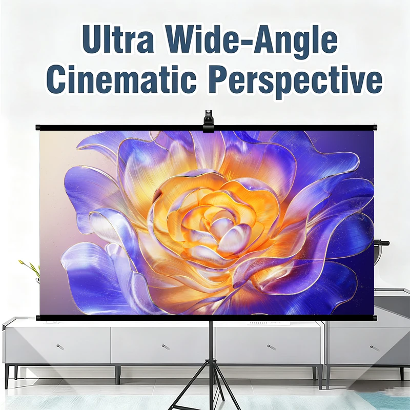 100" 16:9 Tripod Projector Screen with Stand Portable 4K Projection Screen for Home Theater Office Indoor Outdoor Movie Cinema
