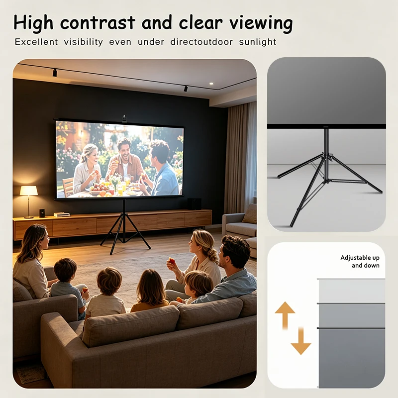 100" 16:9 Tripod Projector Screen with Stand Portable 4K Projection Screen for Home Theater Office Indoor Outdoor Movie Cinema