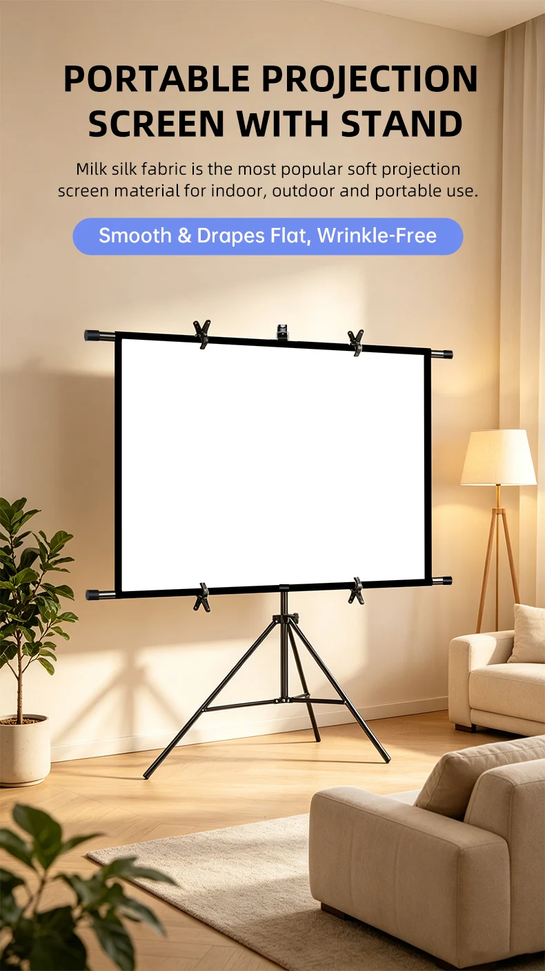 16:9 Single Bracket Wall Mount 2-in-1 Projector Screen 160° Viewing Angle Indoor Outdoor 60/72/84/100/120 Inch with Clips
