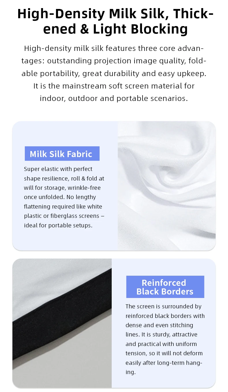 16:9 Single Bracket Wall Mount 2-in-1 Projector Screen 160° Viewing Angle Indoor Outdoor 60/72/84/100/120 Inch with Clips