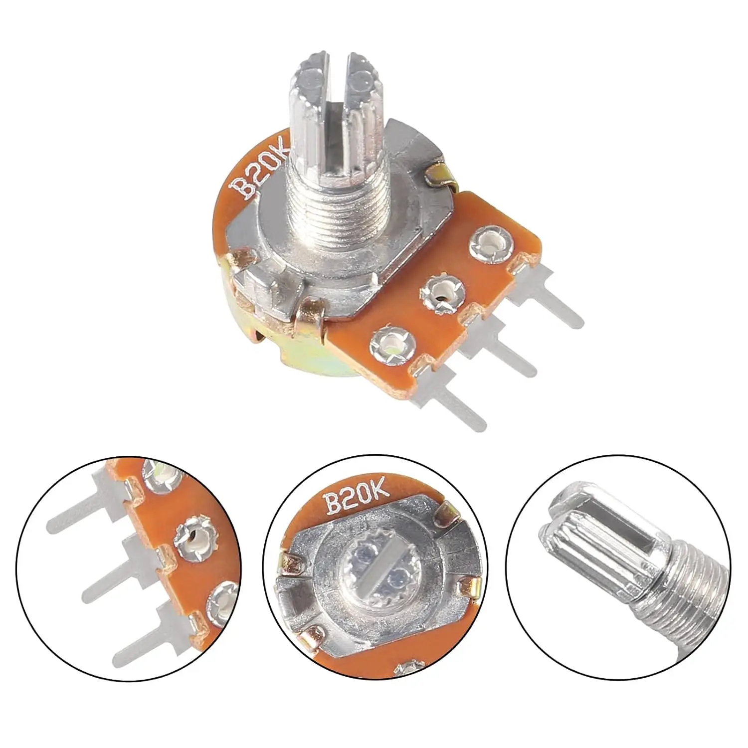 5Sets WH148 15mm 3 Pin Linear Taper Rotary Potentiometer Resistor 1K 2K 5K 10K 20K 50K 100KΩ Ohm For Arduino With AD2 White Knob