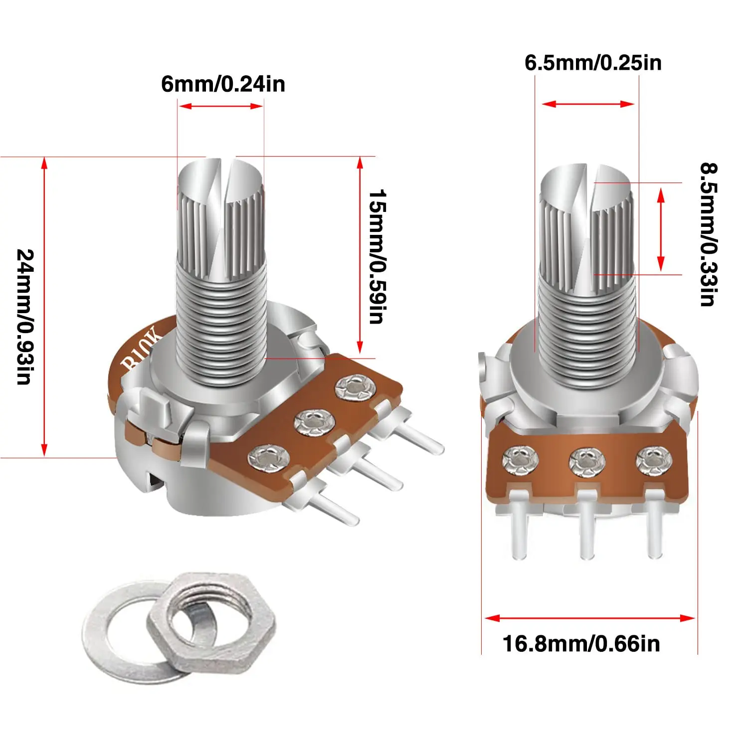 5Sets WH148 15mm 3 Pin Linear Taper Rotary Potentiometer Resistor 1K 2K 5K 10K 20K 50K 100KΩ Ohm For Arduino With AD2 White Knob