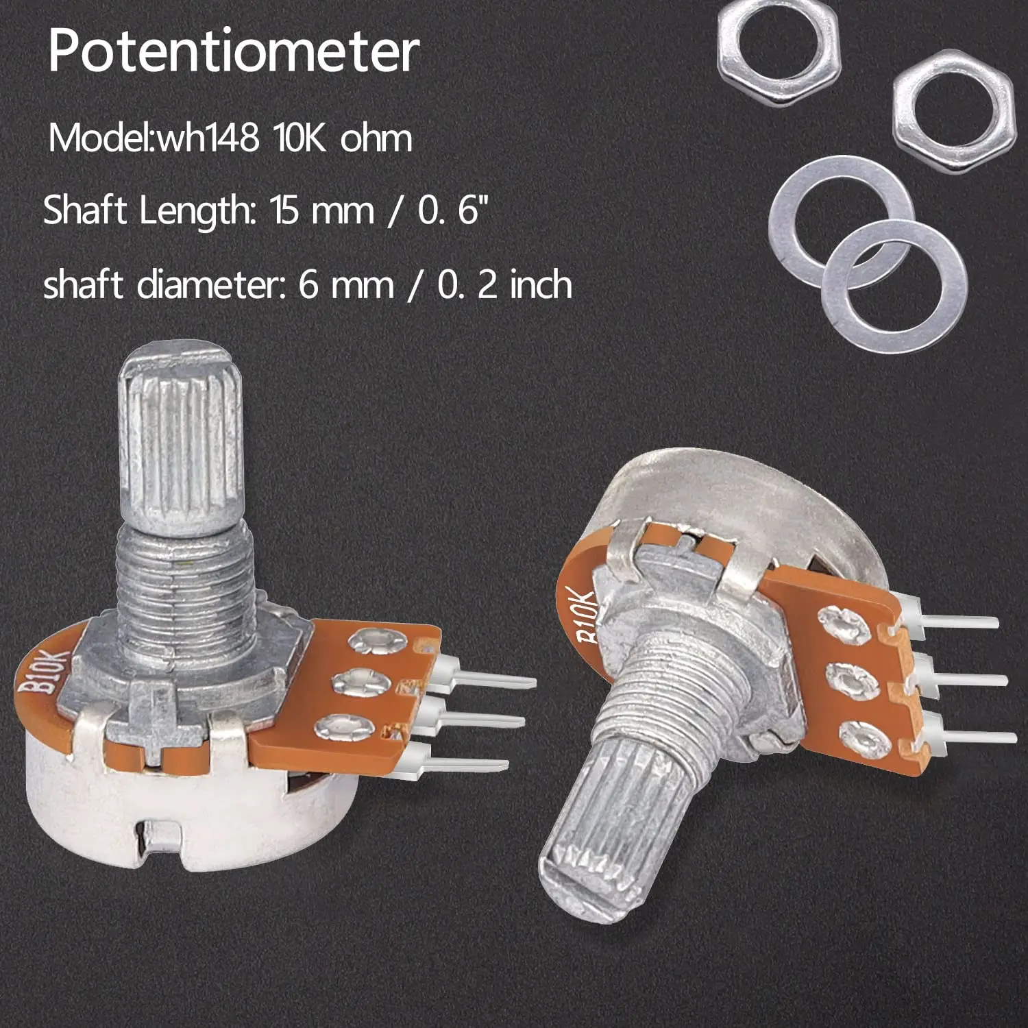 5Sets WH148 15mm 3 Pin Linear Taper Rotary Potentiometer Resistor 1K 2K 5K 10K 20K 50K 100KΩ Ohm For Arduino With AD2 White Knob