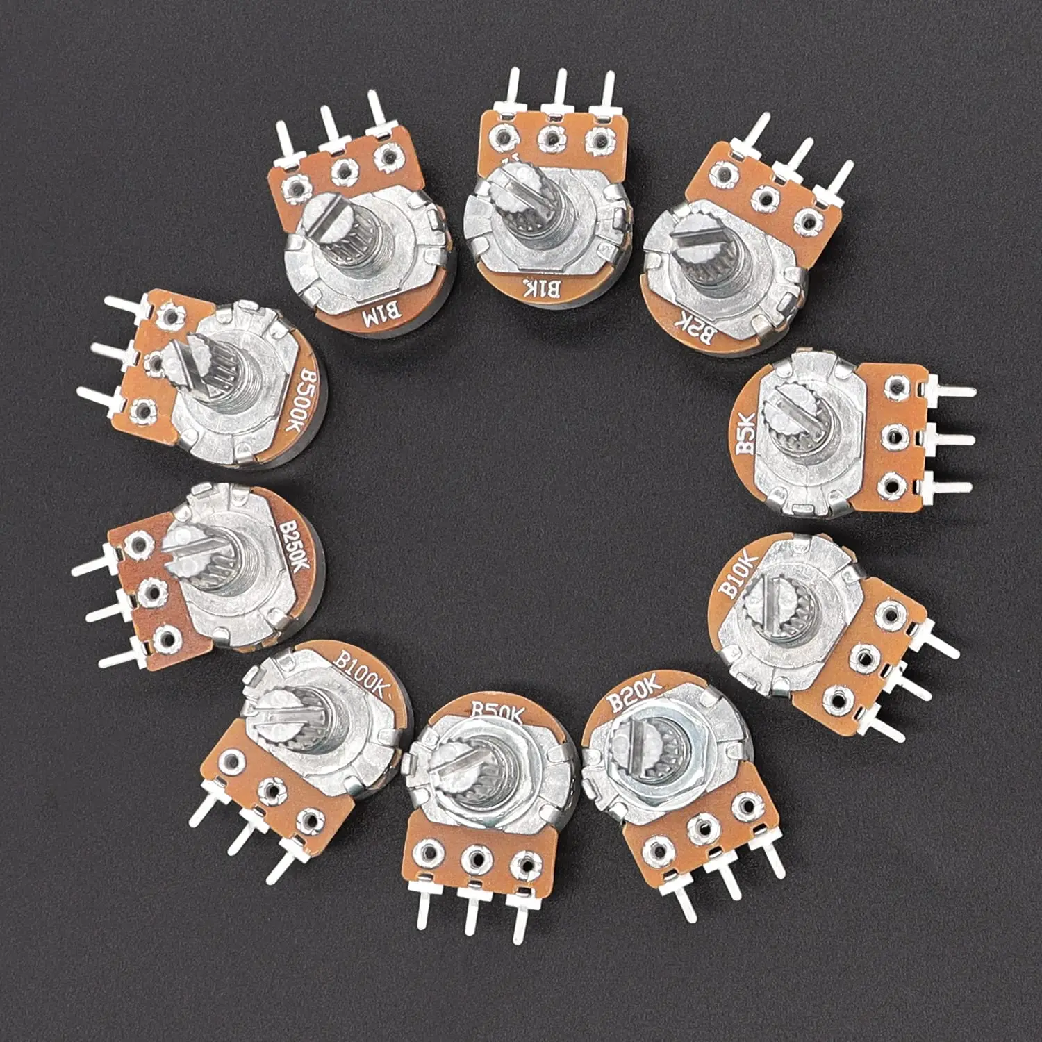 5Sets WH148 15mm 3 Pin Linear Taper Rotary Potentiometer Resistor 1K 2K 5K 10K 20K 50K 100KΩ Ohm For Arduino With AD2 White Knob
