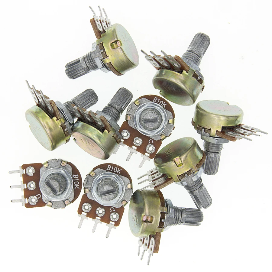 10PCS WH148 B1K B10K B50K B100K B1M 3Pin Linear Potentiometer 15mm Shaft With Nuts And Washers