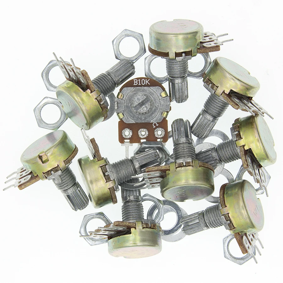 10PCS WH148 B1K B10K B50K B100K B1M 3Pin Linear Potentiometer 15mm Shaft With Nuts And Washers
