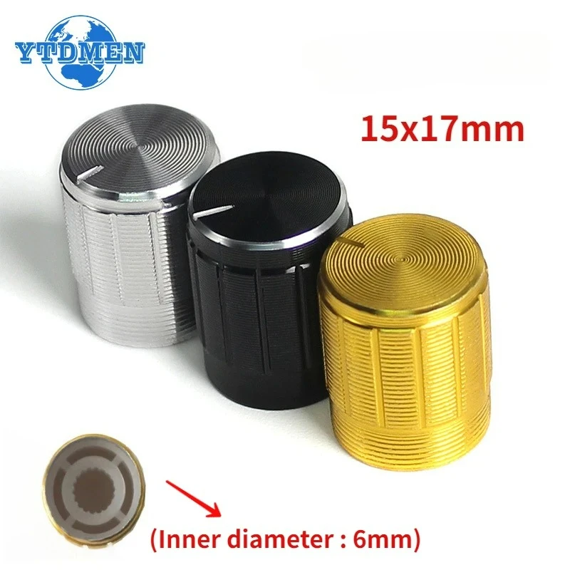 5PCS Potentiometer Knob Aluminum Knobs Cap Diameter 15MM 15x17mm Silver Gold Black Color Potentiometers Rotary Control Knob Caps