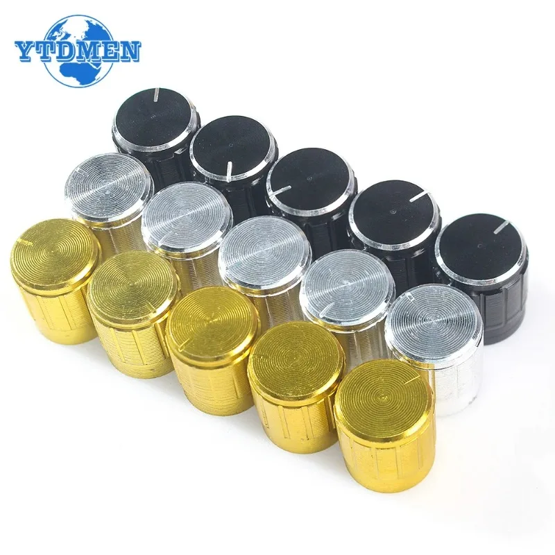 5PCS Potentiometer Knob Aluminum Knobs Cap Diameter 15MM 15x17mm Silver Gold Black Color Potentiometers Rotary Control Knob Caps
