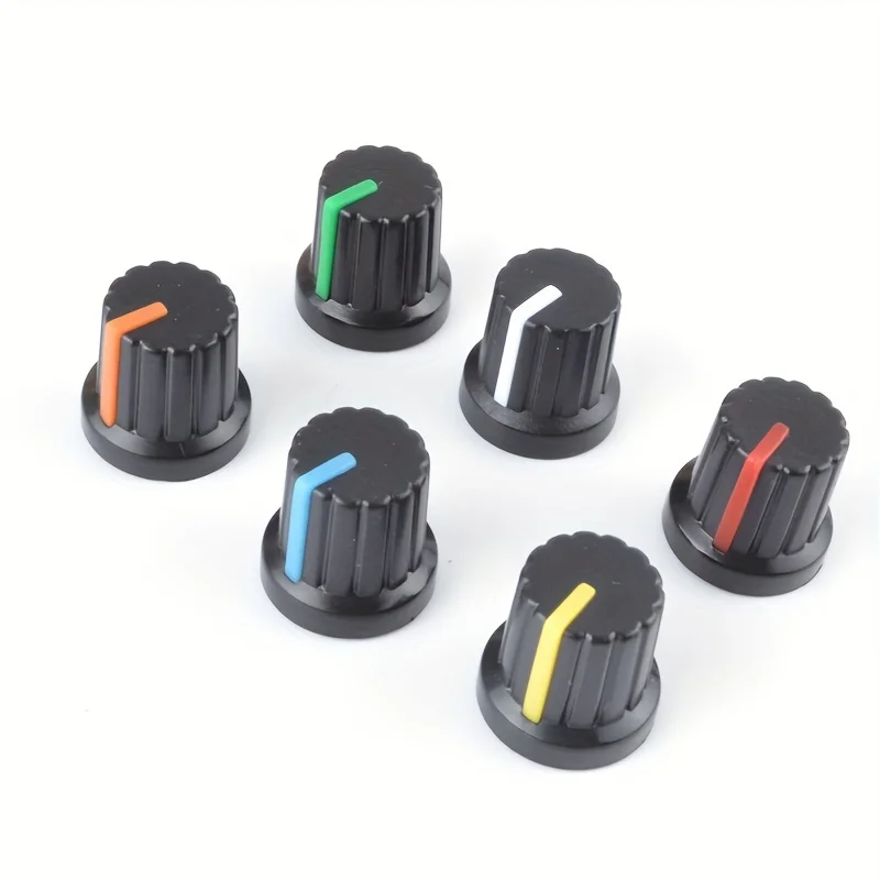 30pcs/lot WH148 Potentiometer Knobs 15X17mm 6mm Potentiometer Plastic Knobs Cap 5 Colors Yellow Orange Blue White Red