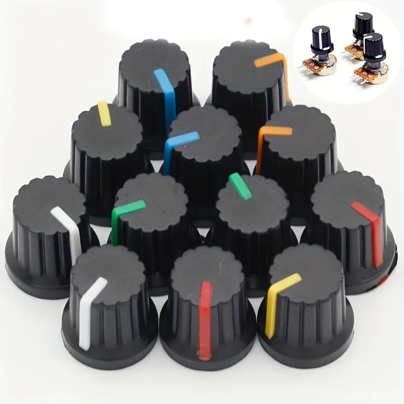 30pcs/lot WH148 Potentiometer Knobs 15X17mm 6mm Potentiometer Plastic Knobs Cap 5 Colors Yellow Orange Blue White Red