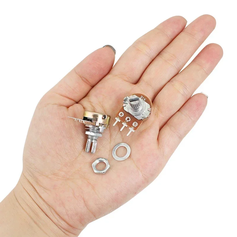 5/10PCS WH148 Potentiometer 15mm Shaft 3Pin B1K B5K B10K B20K B50K B100K B500K Linear Audio Volume Control with Nuts & Washers