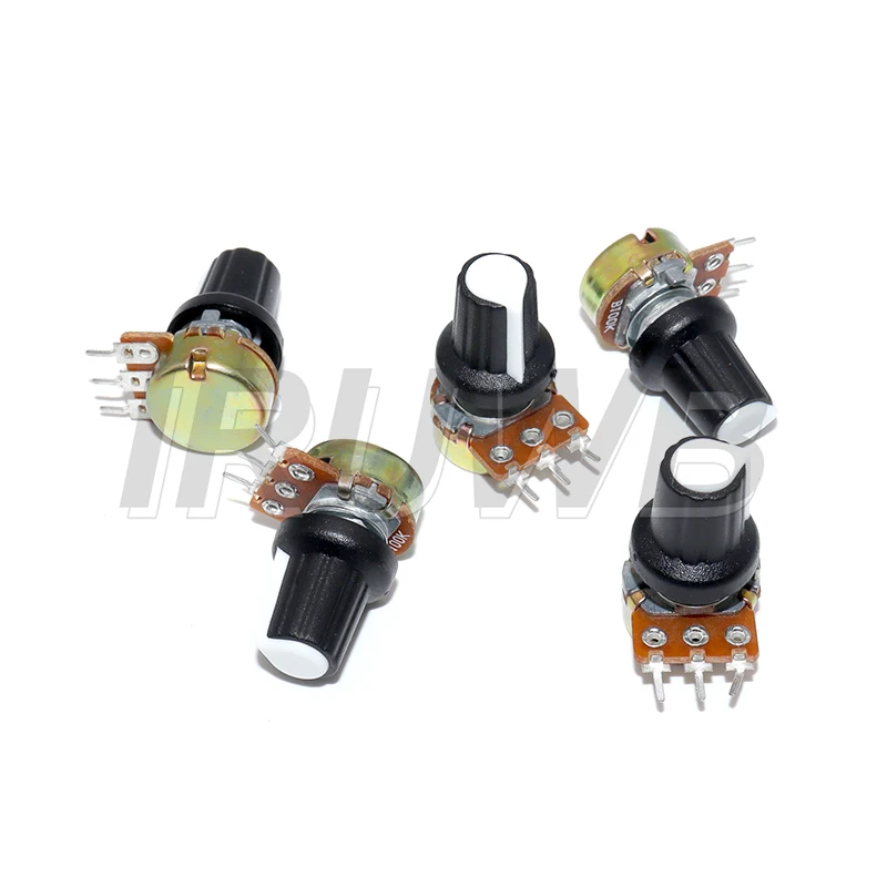 5 Sets WH148 15mm 3 Pin Linear Taper Rotary Potentiometer Resistor for Arduino with AG2 White cap 1K 10K 20K 50K 100K 500K Ohm