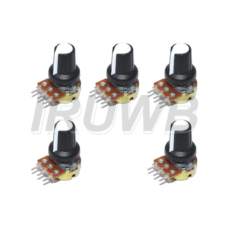 5 Sets WH148 15mm 3 Pin Linear Taper Rotary Potentiometer Resistor for Arduino with AG2 White cap 1K 10K 20K 50K 100K 500K Ohm