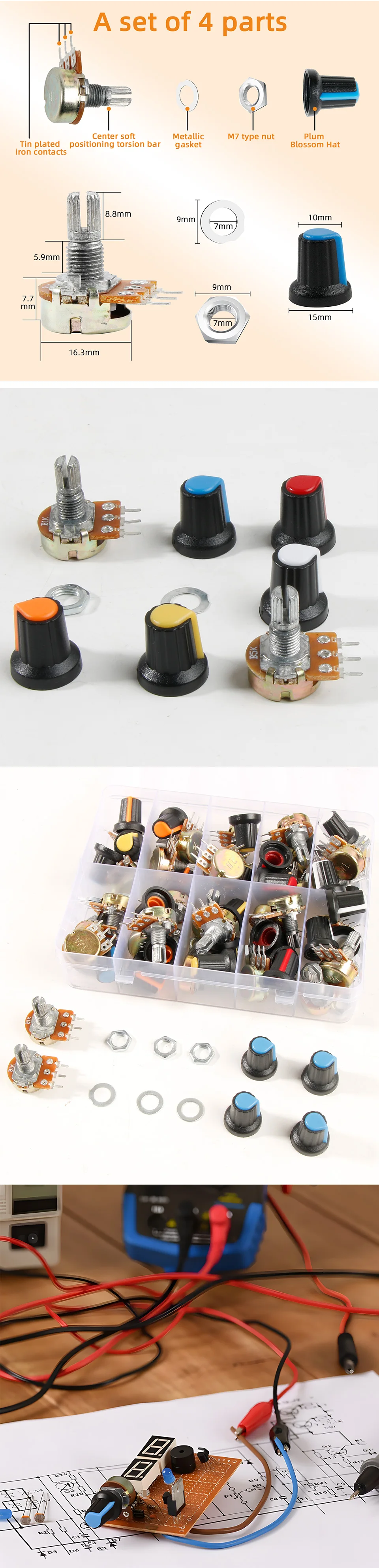 30sets WH148 Potentiometer Assortment Kit Variable Resistors With Nuts And Washers 1k 10k 50k 500k 1M
