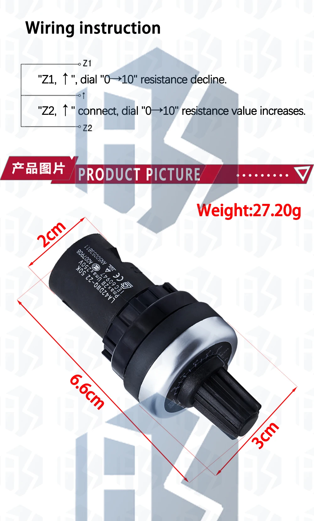 10PCS LA42DWQ-22 Rotary Potentiometer Resistance Switch Converter, 500K, 200K, 100K, 50K, 20K,10K, 5K, 2K, 1K