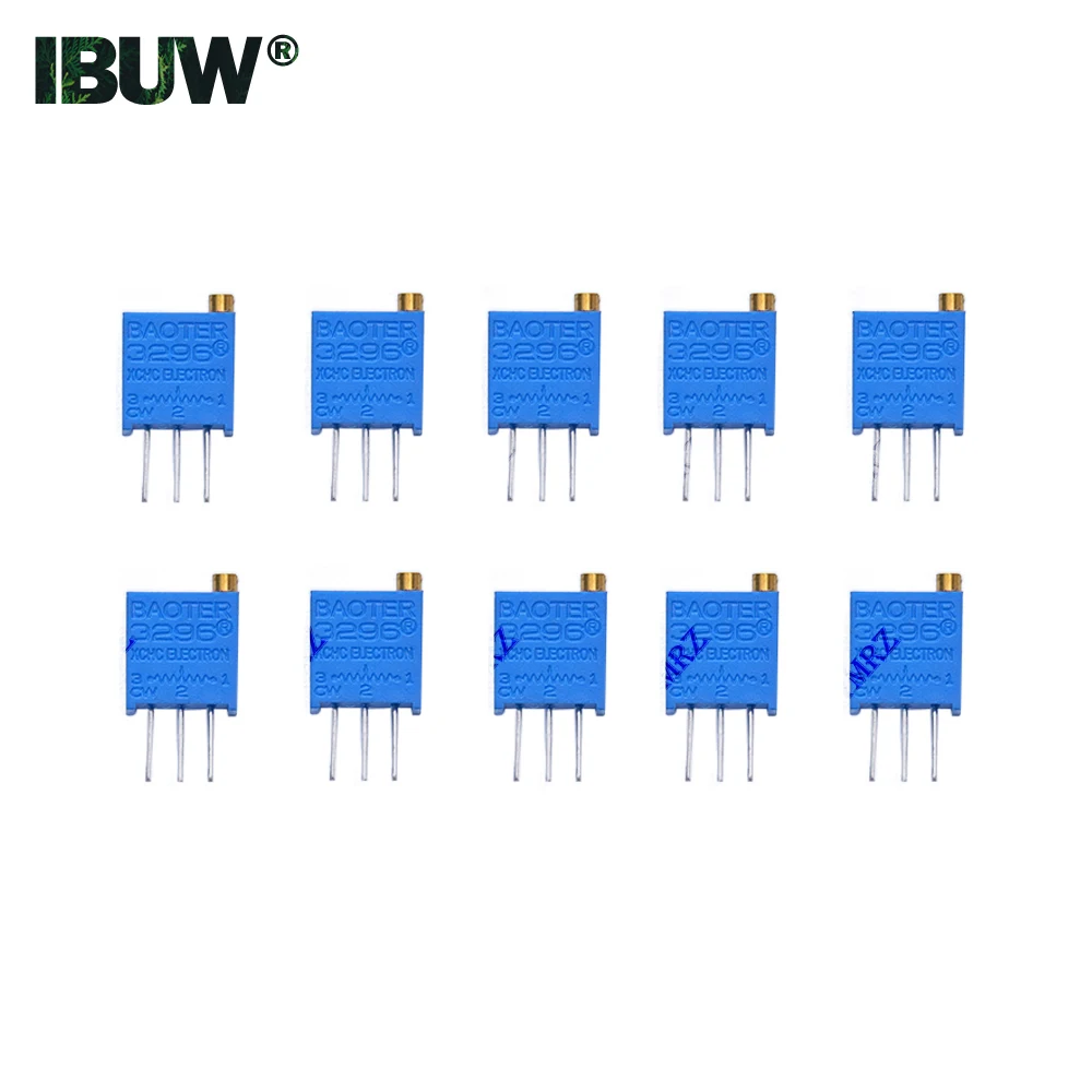 50PCS 10Values 3296W Multiturn Trimmer Potentiometer Kit (500Ω-1MΩ) in Box for Precision Circuit Tuning & Electronics DIY