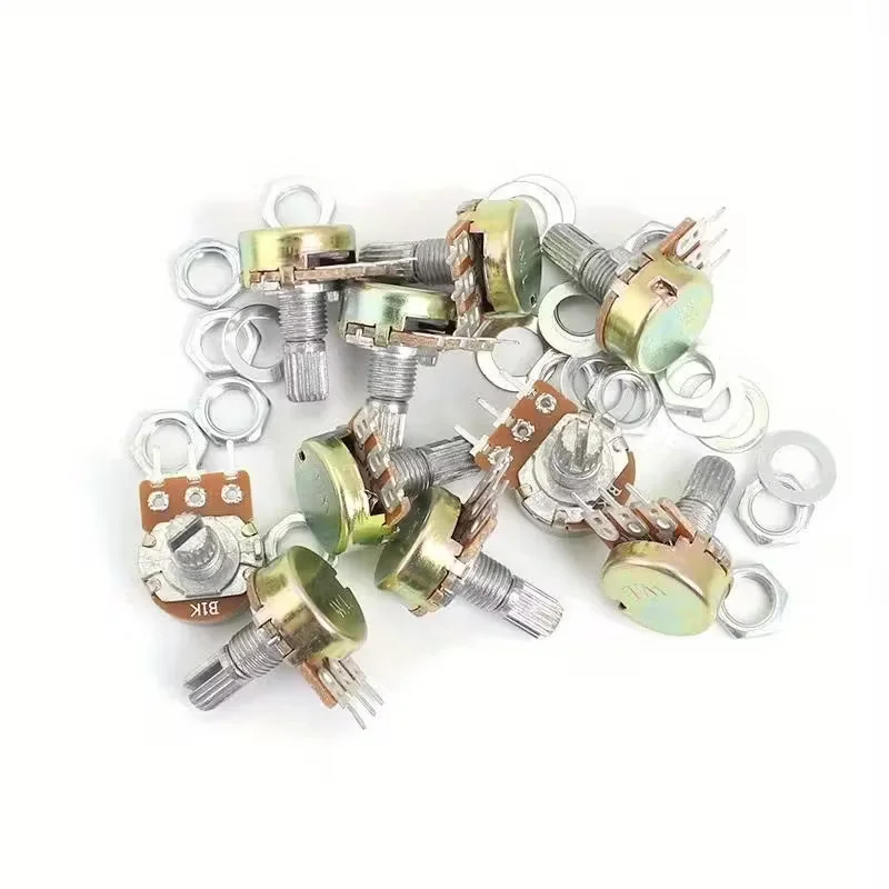10Pcs WH148 Potentiometer Kit, A10K A50K B1K B2K B5K B10K B20K B50K B100K B250K B500K B1M Ohm, 3-Pin 15mm Shaft, Variable Resist