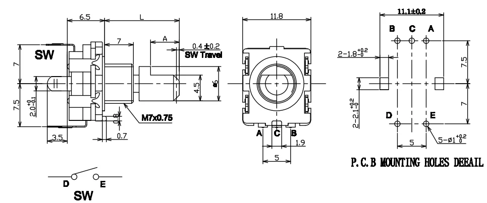 5PCS EC11 Rotary Encoder with Push Switch 5Pin 20mm Shaft - Digital Potentiometer DIY Kits - Original Stock