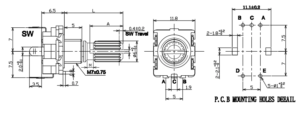 5PCS EC11 Rotary Encoder with Push Switch 5Pin 20mm Shaft - Digital Potentiometer DIY Kits - Original Stock