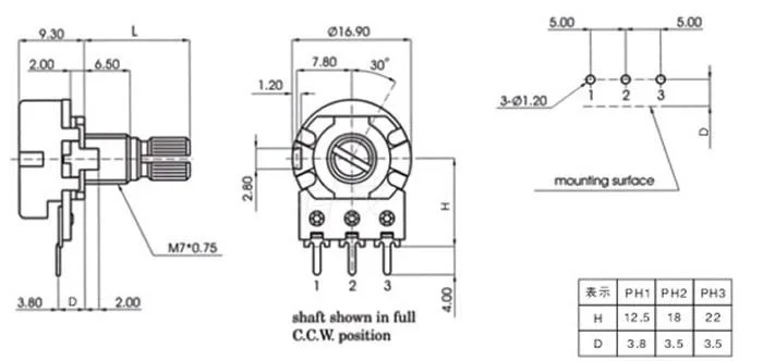 100pcs WH148 Potentiometer 3PIN 15mm Shaft With Nuts And Washers WH148 B1K B2K B5K B10K B20K B50K B100K B250K B500K B1M