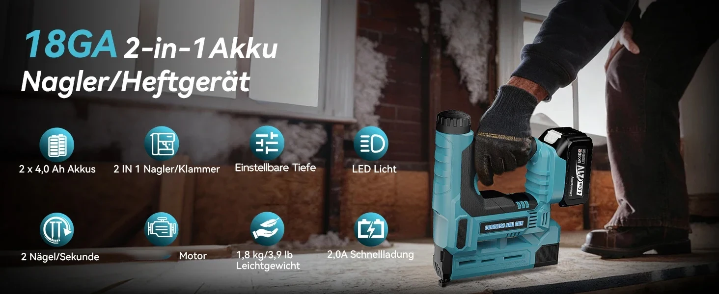 2 In1 Electric Nail Gun Nailer Depth Adjustment Stapler F15-F32 Furniture Staple Gun For Makita 18V Battery