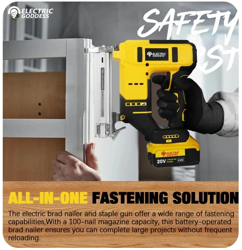 10-30mm Brushless Electric Nail Gun Depth Adjustment Nailer Stapler Cordless Stapler Framing For Dewalt 20V Battery Pin