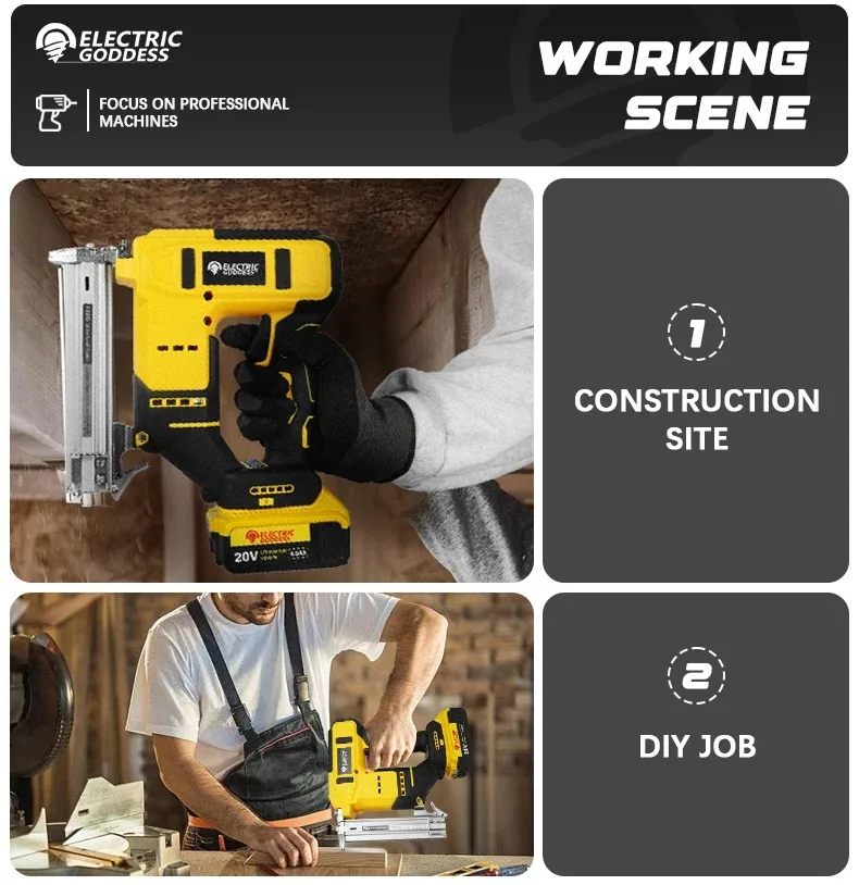 10-30mm Brushless Electric Nail Gun Depth Adjustment Nailer Stapler Cordless Stapler Framing For Dewalt 20V Battery Pin