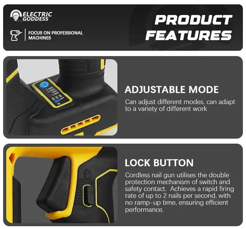 10-30mm Brushless Electric Nail Gun Depth Adjustment Nailer Stapler Cordless Stapler Framing For Dewalt 20V Battery Pin